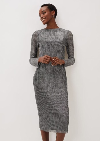 Phase Eight Alix Plisse Dress Silver Canada | LQIMYP-642